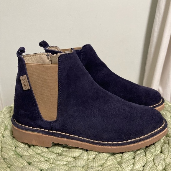 Cienta Blue/Tan Navy Blue Suede Zipper Chelsea Boots - Picture 2 of 8